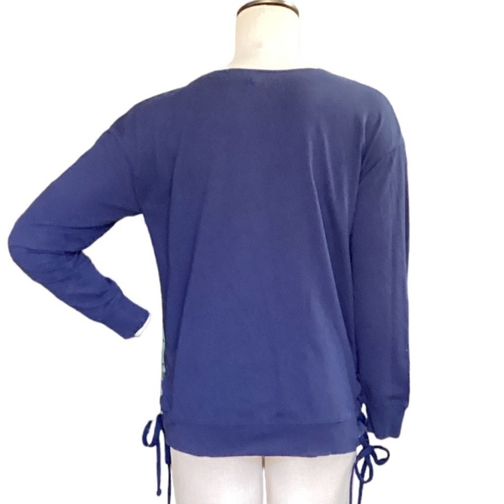 Fifth Sun Keep It Sassy Graphic Sweatshirt/Tee Side Lace-up L Navy Blue #143C - Picture 4 of 8